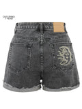 huidianyin Women Denim Shorts High Waist Shorts Fashion Women's Denim Shorts Pants Denim Shorts Streetwear Shorts black Boyfriend Style