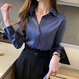 huidianyin Women's Shirt Long Sleeve Fashion Woman Blouses 2023 Satin Top Female Shirts and Blouse Basic Ladies Tops OL Women Clothing