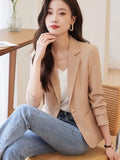 Huidianyin Women Office Lady Streetwear Korean Simple Elegant All-match Solid Long Sleeve Single Breasted Chic Lapel Collar Blazer New