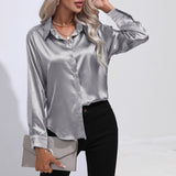 huidianyin Women's Shirt Loose Shirts and Blouses Silk Button Up Shirt Oversized Blouse Women Fashion OL Women Clothing Womens Tops