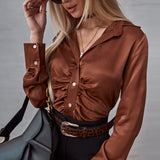 huidianyin Pleated Shirts 2023 Spring Fashion Blouse Office Lady Clothing Long Sleeve Loose Tops Women Solid Button Up New 25331