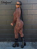 Huidianyin Leopard Print Women Long Sleeve Jumpsuit Bodycon Sexy Sportswear Streetwear Y2K Clothes 2023 Autumn Winter Outfits