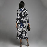 huidianyin Split Women Midi Dress Y2K Printing Vintage Cardigan Bandage V-Neck Sexy Slim High Waist Long Sleeve Fashion Dresses