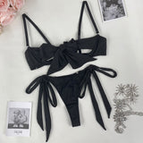 huidianyin Bowknot Lingerie Set Women 2 Piece Sissy Open Bra Brief Sets Sexy Intimate Black Sensual Outfits Fine Intimate