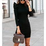 huidianyin Office Lady Midi Dress Spring Autumn Puff Long Sleeved Chic Y2k Fashion Solid Bodycon Slim Fit Elegant Casual Dresses 2023