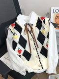 Huidianyin Korean Sweet Women Knitted Sweater Vintage Casual Single Breasted Cardigan vest Chic Waistcoat Sleeveless new 2023