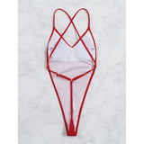 Huidianyin One-Piece Thong Swimsuit High Cut Backless Monokini Solid Whole Swimwear Ribbed Bikini Sexy Harajuku Bathing Suit