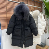 Huidianyin Winter Real Fur Collar Hooded Duck Down Coat Female Rain Feather Parkas Waterproof Winter Women's Long Puffer Warm Jacket