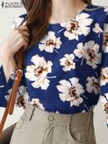 Huidianyin ZANZEA Summer Bohemian Women Blouse Flare Sleeve Ruffles O-Neck Floral Printed Tops Casual Elegant Holiday Blusas Tunic