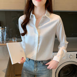 huidianyin Spring Women's Shirts Satin Blouse for Women Long Sleeve Shirt Silk White Shirt OL Woman Solid Blouses Pullover Ladies Tops