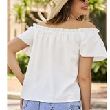 huidianyin Off Shoulder Women Blouse Short Sleeve 2023 New Ruffled Shirt Casual Loose Sweet Tops Solid Color Clothes Blusas 25274