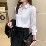 huidianyin Women Blouses Elegant Shirts for Women Silk Fashion Vintage Womens Tops 2023 Spring New Solid Women Clothing Casual Blouse