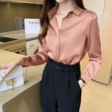 huidianyin Women's Shirt Long Sleeve Fashion Woman Blouses 2023 Satin Top Female Shirts and Blouse Basic Ladies Tops OL Women Clothing