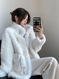 Huidianyin New Cotton Lamb Fur Thicken Sheepskin Coat Women Winter Faux Fur Mid Length Parka Jacket Outwear Winter Fluffy Overcoat