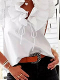 Huidianyin Blusas Ruffles Sleeveless V Neck Casual Shirt Women White Fashion Summer Lace Up Loose Solid Color Elegant Tops Streetwear