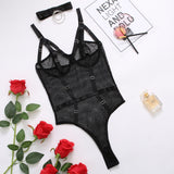 Huidianyin Sexy Bodysuit Women Transparent Lace Underwear Porn Erotic Lingerie With Open Crotch Mesh Teddy Night Club