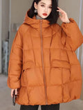 Huidianyin New Winter Women White Duck Down Jacket Hooded Warm Oversize Puffer Coat Female Casual Loose Parkas Pocket Outwear