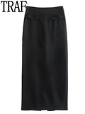 Huidianyin Black Skirt Women High Waist Long Winter Skirt Woman Fashion Pockets Midi Skirts Womens 2023 Elegant Women's Skirts Sets