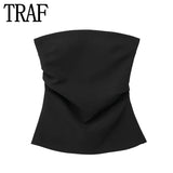 Huidianyin 2023 Black Tube Top Female Off Shoulder Corset Tops For Women Ruched Sleeveless Summer Top Woman Fashion Backless Sexy Tops