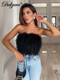 Huidianyin Feather Tube Crop Top Tanks Bodycon Sexy Club Rave Festival Clothing Y2K Tops 2023 Summer Birthday Wholesale Fluffy Top