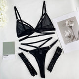 Huidianyin Sexy Lingerie Transparent Lace Women's Underwear Black New In Matching Sets Sheer Mesh Bra And Panty Bilizna Outfit