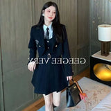 Huidianyin College Style 2 Piece Jacket Skirt Suit Women Spring Autumn Skirt WITH Belt+Streetwear Harajuku BF Casual Coat