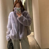 Huidianyin rabbit fur autumn and winter jacket women Korean version ins loose stand collar fashion furry coat lazy warm zipper jackets