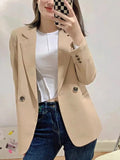 Huidianyin Women Blazer Coat Fashion Long Sleeve Tops Outerwear Chic Elegant Long Sleeve Basic All-match Office Streetwear New 2023