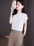 huidianyin Blouse for Women Short sleeve Womens Tops Loose Casual Blouse Cotton Summer Women's Clothing Solid OL Elegant Women Blouse