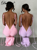 Huidianyin Sexy Y2K Clothes Sleeveless Backless Lace Up Halter Ruched Bodycon Maxi Dresses 2023 Club Club Birthday Party Elegant