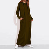 Huidianyin Women Loose Casual Solid Color Hooded Dress Autumn Winter New Long Sleeves Fashion Pockets Streetwear Elegant Lady Maxi Dresses