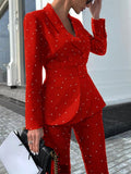 Huidianyin Women Autumn Polka Dot Blazer Business Trousers Suit Office Slim Elegant Casual Formal Jackets Two Pieces Femme Fashion Pantsuit