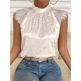 huidianyin Sexy Lace Blouses Summer Solid Pink Shirts 2023 Elegant Stand Collar Top Lady Loose Shirt Womens Blusas Mujer 26563