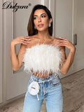 Huidianyin Feather Tube Crop Top Tanks Bodycon Sexy Club Rave Festival Clothing Y2K Tops 2023 Summer Birthday Wholesale Fluffy Top