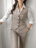 Huidianyin Fashion Women Blazer 3 Pcs Vintage Long Sleeve Suit Jackets Vest and Straight Pants Suit Female Chic Business Outfits New