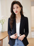 Huidianyin Women Office Lady Streetwear Korean Simple Elegant All-match Solid Long Sleeve Single Breasted Chic Lapel Collar Blazer New