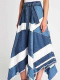 Huidianyin Women's Denim Skirt Y2K Loose Irregular Straps High Waist Plus Size Ladies Over The Knee Skirt 2023 New Long Skirt