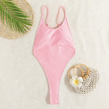 Huidianyin Backless Thongs Swimsuit Sexy One Piece Monokini Brazilian Bathing Suit High Leg Bikinis Beachwear Light Pink Body