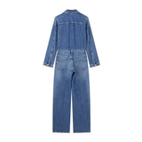 Huidianyin Blue Denim Jumpsuit Women Elegant Long Jumpsuits Woman 2023 Long Sleeve Jean Woman Jumpsuit Straight Leg Summer Overalls