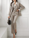 Huidianyin Fashion Women Blazer 3 Pcs Vintage Long Sleeve Suit Jackets Vest and Straight Pants Suit Female Chic Business Outfits New