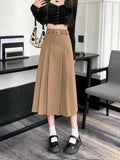 Huidianyin Skirt Solid Color High Waist Elastic A-line Temperament Basic Casual Fashion All-match Office Sweet Preppy Style Skirt