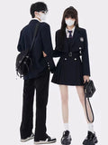 Huidianyin New College Style 2 Piece Jacket Dress Sets Women Spring Autumn Skirt WITH Belt+Streetwear Harajuku BF Casual Coat