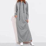 Huidianyin Women Loose Casual Solid Color Hooded Dress Autumn Winter New Long Sleeves Fashion Pockets Streetwear Elegant Lady Maxi Dresses