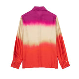 Huidianyin Tie Dye Women Shirts And Blouses Satin Long Sleeve Top Women Loose Summer Blouses Woman 2023 Streetwear Button Up Shirt