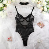 Huidianyin Sensual Lingerie Mesh Bodysuit Transparent Erotic Bodys With Necklace See Through Pornographic Costumes For Sex Tights