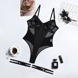 Huidianyin Sensual Lace Bodysuit Women Transparent Sexy Lingerie See Through Black Tights Fitness Sissy Crotchless Erotic Body