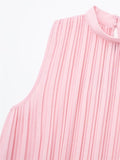 Huidianyin Pleated Chiffon Blouses Women Sleeveless Pink Top Female Loose Summer Blouses Woman 2023 Fashion Elegant Chic Woman Top