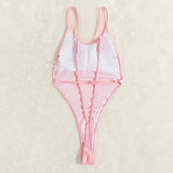 Huidianyin Backless Thongs Swimsuit Sexy One Piece Monokini Brazilian Bathing Suit High Leg Bikinis Beachwear Light Pink Body