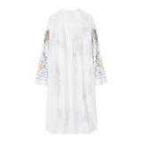 Huidianyin Off White Long Shirt Women Embroidery Blouse Female Long Sleeve Button Up Shirt Women Asymmetric Summer Blouses Woman 2023