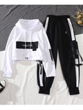 Huidianyin Autumn Female Streetwear Cargo Pants Loose High Waist Joggers Women 2 Piece Long Sleeve Top With Casual Trousers